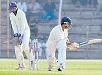 BEATEN: Punjabs Love Ablish getting clean bowled by Sunil Joshi at Mysore on Thursday. DH PHOTO/ PRASHANTH H G