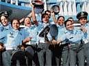 Jubilant moments: Women flying officers exult during the Combined Graduation Parade at Air Force Academy in  Hyderabad on Thursday. PTI