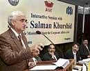 Union Minister of State for Corporate Affairs & Minority Affairs Salman Khurshid speaking at the interactive session organised by the BCIC in association with FKCCI & ICSI in Bangalore on Saturday.  DH photo