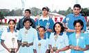 Winners of the best swimmer awards at the State short-course swimming championship in Mandya on Tuesday. Back row (from left): Vishak R (Group III boys), Prajwal (Group II boys), Akash Rohith (Group I boys). Front row: Sanskruthi (Group I girls), Sneha T (Group II girls), Sanjeev R (Group IV boys), Ashritha N B (Group III), Damini K Gowda (Group IV girls).