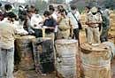 Seven barrels of chemicals that were found adjacent to a railway track near Srirampuram (A file photo- DH)