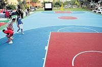 Action time The new synthetic court at the Ambedkar Basketball Club in Bangalore.  DH photo