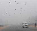 Commuters travel through dense fog in New Delhi on Thursday. AFP