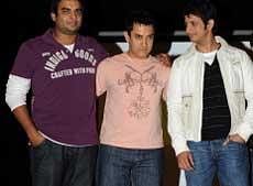 The cast of 3 idiots, R. Madhavan , Aamir Khan and Sharman Joshi. AFP
