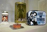 An Elvis lunchbox and a toy on display at the National  Portrait Gallery in Washington on Thursday. AP