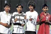 YOUNG CHAMPS: Winners at the AITA Talent Series tournament. (L-R): C Vasisht (boys U-12), Shefali (U-12 girls), Shloka Kumar (U-14 girls) and Arjun Muralidhar (U-14 boys). DH photo