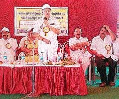 District-in-Charge Minister Dr V S Acharya inaugurating the platinum jubilee celebrations of Udupi Town Municipality at the Mahatma Gandhi Stadium on Saturday.