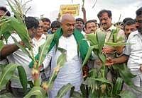 In The Field: Former prime minister H D Deve Gowda visited  Tippur village near Kengeri to  inspect the acquired agricultural land for proposed township from the government on  Saturday. DH Photo