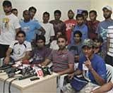 Indian hockey players during a press conference on Tuesday. PTI