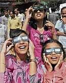 Children watching solar eclipse in Bangalore.