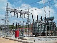 Question Of Future: Power transmission unit coming up at Muguluvalli in Chikmagalur taluk. DH Photo