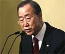 UN chief Ban Ki-moon speaks to reporters about the situation in Haiti on Friday. AP