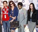 IPL commissioner Lalit Modi (second from right), co-owner of Rajasthan Royals Shilpa Shetty (second from left) and co-owners of Kings XI Punjab Preity Zinta (extreme right) and Ness Wadia address a press conference in Mumbai on Tuesday. PTI