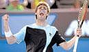 Spains Marcel Granollers exults after defeating Robin Soderling of Sweden at the Australian Open on Tuesday. REUTERS