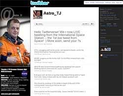 In this screen shot taken from Twitter, the Twitter page of astronaut Timothy (TJ) Creamer is shown. In a high tech first _ really, really high _ astronauts in space finally have Internet access. On Friday, Jan. 22, 2010, Creamer posted the first live Twitter post truly from space.AP Photo/Twitter