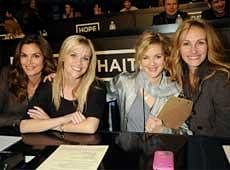Cindy Crawford, actreses Reese Witherspoon, Drew Barrymore and Julia Roberts at the Hope For Haiti Now: A Global Benefit For Earthquake Relief telethon on Friday. AFP