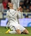 Real Madrid's Cristiano Ronaldo of Portugal, reacts after receiving a red card during his Spanish La Liga soccer match against Malaga at the Santiago Bernabeu stadium in Madrid, Sunday. AP