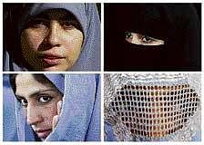 This combo picture shows Muslim women wearing a hijab (top L), a niqab (top R) an atchador (bottom L) and a burqa. AFP