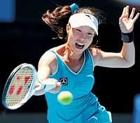 Creating ripples: Chinas Zheng Jie plays a forehand during her quarterfinal victory over Russias Maria Kirilenko at the Australian Open on Tuesday. AFP