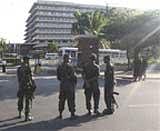Sri Lankan soldiers guard the surroundings of a hotel where opposition presidential candidate Gen. Sarath Fonseka stays in Colombo, Sri Lanka, Wednesday, AP