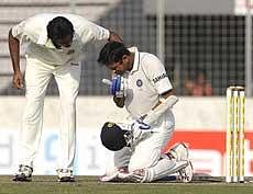 Rahul Dravid fractured his jaw during the second Test against Bangladesh. AFP