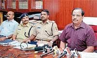 Mangalore City Police Commissionerate  in-charge Commissioner of Police Gopal B Hosur addressing a press meet in Mangalore on Saturday.  DH Photo