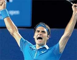 CRY OF JOY: Roger Federer celebrates his win over Andy Murray in the final of the Australian Open in Melbourne on Sunday. AP
