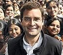 AICC General Secretary Rahul Gandhi surrounded by students during his visit to Patna Womens College in Patna on Tuesday. PTI