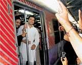 Right On Track AICC general secretary Rahul Gandhi travels on a local train at Andheri  Station in Mumbai on Friday. PTI