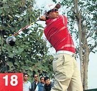 Front-runner: Indias Rahil Gangjee tees off during the third round of the Avantha Masters on Saturday. AFP