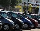 Toyota cars are lined up for sale at a Toyota dealership in Santa Monica, California in this February 3, 2010 file photo. AFP