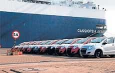 Maruti Suzuki A-Stars at a port waiting for shipment.