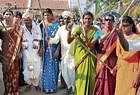 NOT SO QUEER:  Men decked up as women on the final day of 14-day jaathre mahotsav of goddess Maramma at Ramanahalli near Mysore. DH Photo