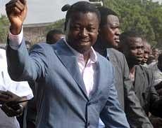 A picture taken on March 4, 2010 shows Togolese incumbent President Faure Gnassingbe, son of the late veteran dictator Gnassingbe Eyadema, and candidate of the ruling Togolese People's Rally (RPT), greeting supporters after casting his vote at polling station in Lome. AFP