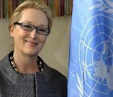 US actress Meryl Streep poses at the United Nations Headquarters in New York on March 5, 2010 before attending the Beijing +15 special event 'Women Can't Wait.' AFP