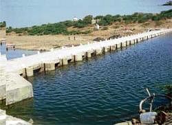 BRIMMING: The Borinala barrage in Indi taluk now stores rainwater, which would earlier flow into the river Bheema.