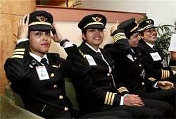 Air India's Capt Rashmi Miranda, Capt Sunita Nulla, Flight Officer Swati Raval and Neha Kulkarni before flying the Mumbai-New York flight on Sunday night as Air India celebrates International Women's Day. PTI