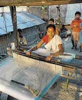 livelihood A Mishing woman weaving handloom. Photos by author