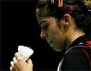 Saina Nehwal of India prepares to serve during her semi final match against Tine Rasmussen of Denmark during The All England Open Badminton Championships at The National Indoor Arena in Birmingham, central England on March 13, 2010. AFP