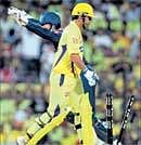 Pegged back: Deccan Chargers skipper Adam Gilchrist as celebrates after his counterpart   Mahendra Singh Dhoni is cleaned up by Andrew Symonds in Chennai on Sunday night. . PTI