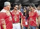 Vijay Mallya, Sidhartha Mallya, Ramya and Puneeth having a quick chat before the match.