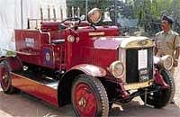 Old And Beautiful:  A fire engine belonging to the 1920s, on display at the national seminar on Safe World 2010 in Bangalore on Thursday. DH Photo