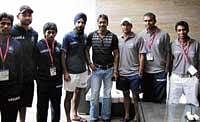 elated Ajay Devgan with the Indian hockey team.