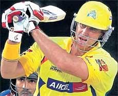 BATTERING RAM: Matthew Hayden used the Mongoose bat with telling effect durinhis blistering 93 against the Delhi Daredevils at the Feroze Shah Kotla on Friday. PTI