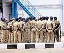 Security personnel on a high alert at the Thiruvananthapuram airport complex after a country-made bomb was allegedly found on the Bangalore-Thiruvananthapuram Kingfisher  aircraft on Sunday. PTI