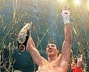 World heavyweight champion Vladimir Klitschko celebrates after his win over Eddie Chambers. AFP