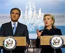 US Secretary of State Hillary Clinton (R) answers a question as Pakistani Foreign Minister Makhdoom Shah Mehmood Qureshi looks on during a press briefing following their bilateral meeting at the Department of State in Washington, DC, on Wednesday. AFP