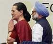 Prime Minister Manmohan Singh and Congress President Sonia Gandhi during the national convention on Law and Justice and the Common Man at the Vigyan Bhawan in New Delhi on Saturday. PTI