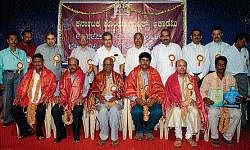 The winners of Karnataka Konkani Sahithya Academy awards 2009 along with Home Minister Dr V S Acharya.