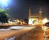 Night view of the old city of Hyderabad after imposition of indefinite curfew after the sectarian violence on Monday.PTI